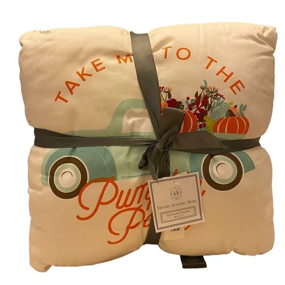 Modern Southern Home Set of Two Decorative Cotton Fall Pillows NWT - Picture 1 of 7